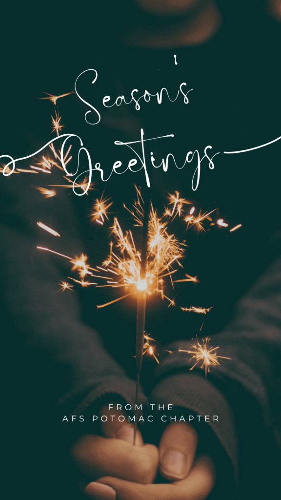 Season's Greetings from the AFS Potomac Chapter (hands holding sparklers)